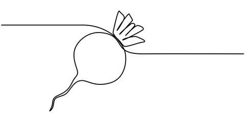 Poster - Vector continuous one single line drawing icon of beetroot with leaf in silhouette on a white background. Linear stylized. Beetroot in continuous line art drawing style. Garden beet black linear 