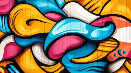 Poster - Vibrant and colorful abstract mural featuring flowing shapes and bold hues, perfect for creative projects, backgrounds, or artistic inspiration.