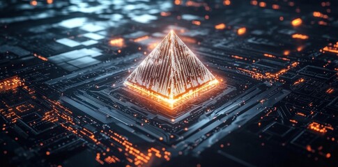 Aufkleber - A glowing pyramid on a circuit board, symbolizing advanced technology and digital innovation.