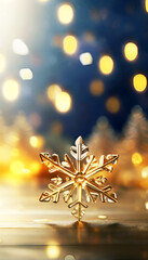 Wall Mural - crystal transparent snowflake on a christmas vertical background with copy space above