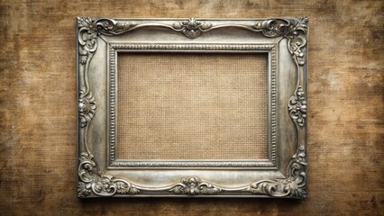 Aufkleber - An ornate silver frame with a canvas texture, set against a backdrop of weathered wood.