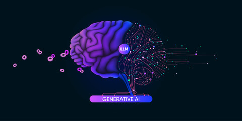 Fototapete - Illustration of abstract stream information. Generate image, video from prompt concept. Big data, technology, AI, data transfer, data flow, generative ai, large language model, ai brain background