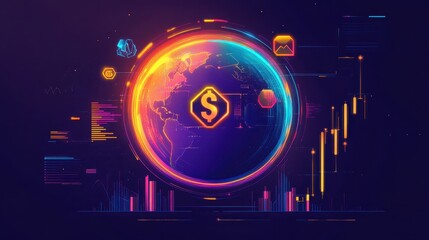 Poster - A colorful globe with a dollar sign on it