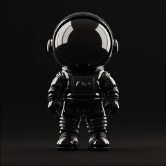 Poster - A glossy black astronaut figure stands against a dark background, showcasing design and creativity.