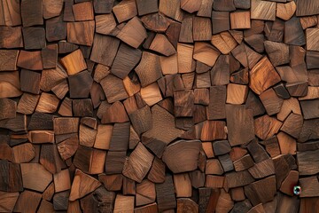 Poster - A textured background of assorted wooden blocks, showcasing various shades of brown and natural patterns, creating an earthy and rustic appearance.