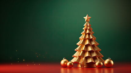 Poster - Christmas tree toy card template with baubles and copy space. Contrast red and green greeting card for winter holidays
