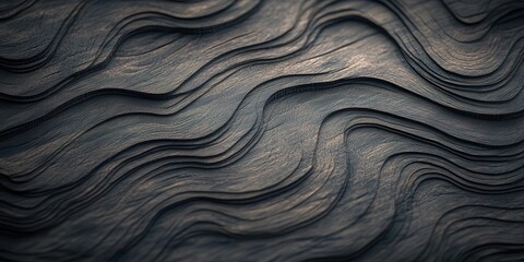 Poster - A textured surface displaying flowing, wave-like patterns in dark hues, creating a sense of depth and movement.