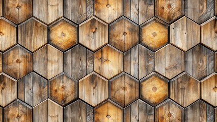 Poster - A rustic and geometric pattern of wooden hexagons arranged in a repeating design, showcasing the natural beauty of aged wood.