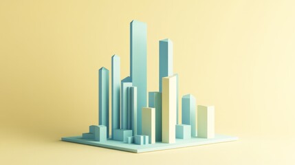 Poster - A minimalist 3D cityscape model in soft colors against a light background.