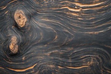 Poster - A close-up of a beautifully textured dark wood surface, featuring intricate patterns and lighter swirls that enhance its natural beauty.