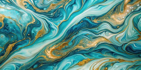 Poster - Abstract Swirling Pattern of Liquid Gold and Turquoise