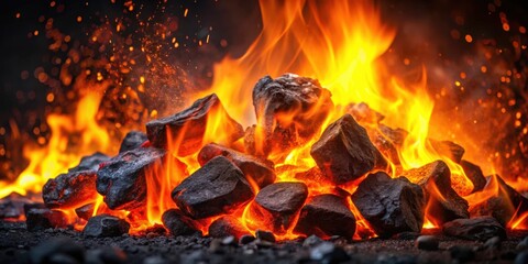 Poster - Fiery Embers Ignite a Blazing Inferno, Casting Glowing Light and Sparks Through the Smoky Air