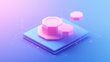 Aufkleber - Abstract geometric shapes in pink and blue, suggesting digital design or technology.