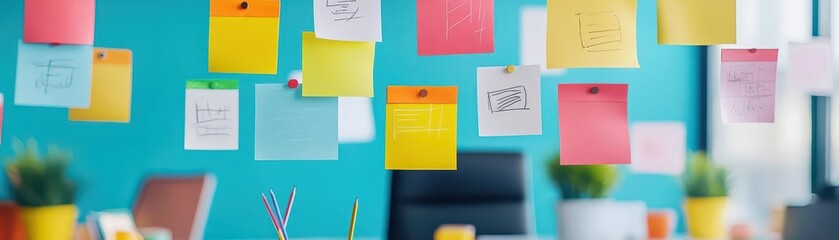 Aufkleber - Creative business team brainstorming in a colorful, openconcept office, with sticky notes, sketches, and innovative energy in the air