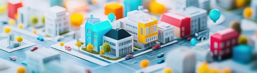 Fototapete - A smart city model with integrated energy, transportation, and AI systems, urban harmony front view, showcasing largescale innovation, advanced tone, triadic color scheme