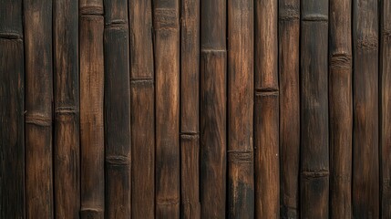 Poster - A textured wall of dark bamboo, displaying vertical strips with a rich, natural finish that adds warmth and organic appeal.