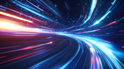 Poster - A bright blue and red light streaking across the sky