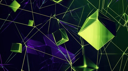 Poster - Geometric abstract design featuring green and purple elements with dynamic shapes. Generative AI