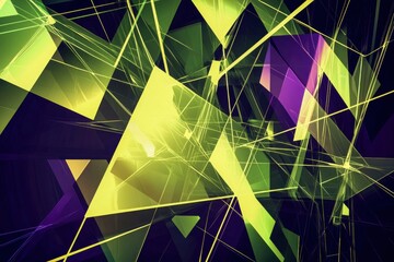 Poster - Geometric abstract design in striking green and purple colors. Generative AI