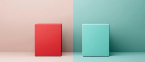 Poster - A minimalistic composition featuring red and teal boxes on contrasting backgrounds.