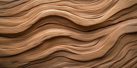 Poster - A close-up view of textured wood featuring smooth, flowing waves in rich brown tones, showcasing natural patterns and organic beauty.