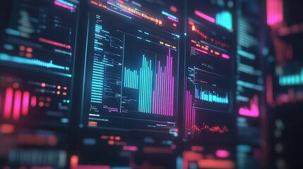 Poster - Futuristic Digital Interface with Colorful Data Visualization and Graphics for Creative Software Development and Design Concepts
