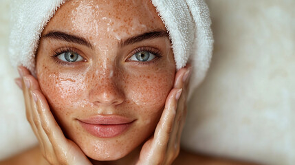 beautiful and serene woman enjoying a facial massage, her relaxed expression reflecting the rejuvena