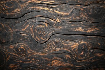 Poster - A close-up view of textured wood with dark tones and intricate grain patterns, showcasing natural beauty and rustic aesthetics.