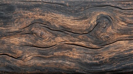 Poster - A close-up of textured, dark wood showcasing natural patterns and grains, highlighting the rustic beauty of aged timber.