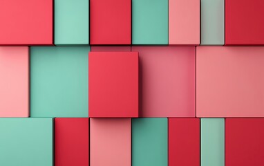 Poster - Colorful geometric blocks in red and turquoise create a vibrant modern background.