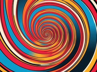 Poster - A vibrant, colorful spiral pattern creating a sense of depth and movement, featuring bold red, blue, yellow, and white stripes.