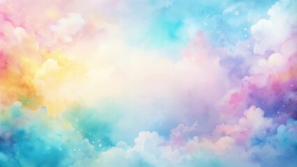 Poster - Pastel Watercolor Sky with Dreamy Clouds and Soft Sparkle