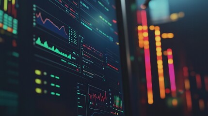 Poster - Creative and Innovative Computer Software Interface Displaying Colorful Data Visualizations for Modern Technology and Analytical Applications