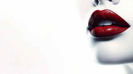 Wall Mural - elegant female portrait featuring bold red lips against a minimalist background, emphasizing flawles