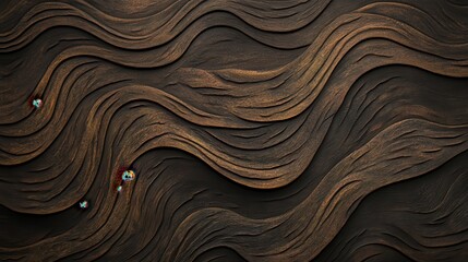Poster - A textured wooden surface featuring flowing wave patterns, showcasing rich brown tones and natural details.