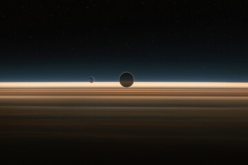 Wall Mural - A dark sky with two large spheres in the foreground