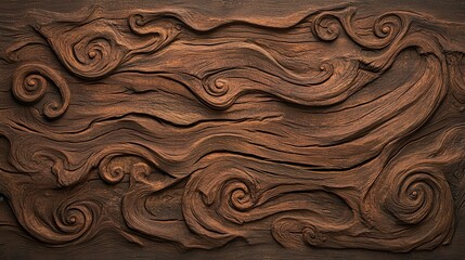 Poster - A beautifully textured wooden panel featuring intricate swirling patterns, showcasing craftsmanship and natural design.