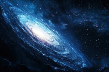 Wall Mural - a blue and white spiral galaxy with a bright white star in the center