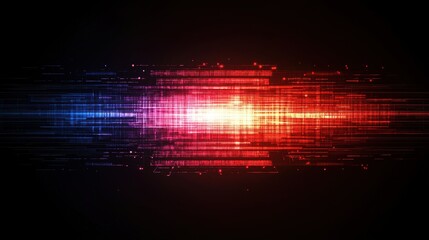 Poster - An abstract digital visualization featuring vibrant red and blue light stripes, creating a dynamic wave pattern against a dark background.