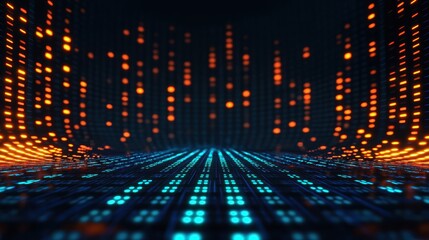 Poster - A vibrant digital landscape featuring glowing dots and lines, creating a futuristic vibe with a mix of blue and orange colors.