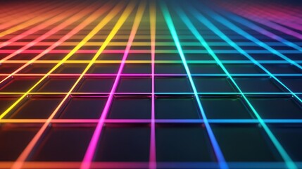 Poster - A vibrant, colorful grid pattern radiating in a retro style, creating a dynamic, futuristic atmosphere.