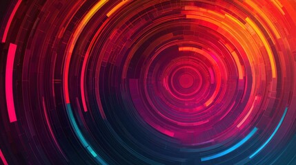 Poster - A vibrant abstract design featuring concentric circles in red, orange, and blue tones, conveying a sense of motion and energy.