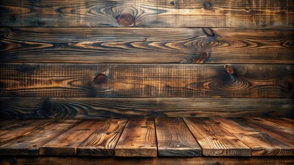 Poster - Rustic wooden table with a weathered and textured wood background, perfect for showcasing products or creating a vintage aesthetic.