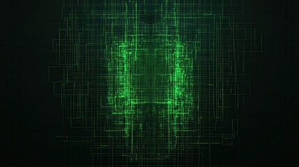 Poster - A digital abstract art piece featuring green lines and patterns, creating a futuristic, matrix-like effect against a dark background.