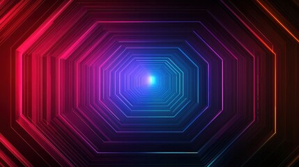 Poster - A vibrant, abstract tunnel of light featuring hexagonal patterns in red, blue, and purple hues, creating a sense of depth and movement.