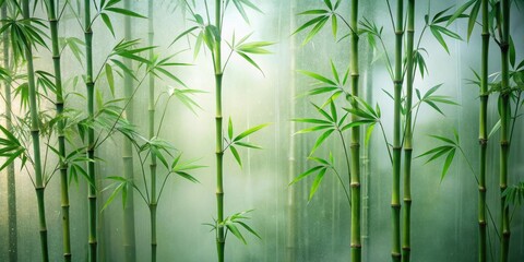 Aufkleber - A serene scene of bamboo stalks growing tall and gracefully against a soft, ethereal backdrop.
