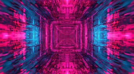 Poster - A vibrant, abstract tunnel with swirling pink and blue lights, creating a mesmerizing illusion of depth and movement.