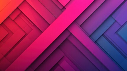 Poster - A vibrant geometric pattern featuring layered shapes in shades of pink, purple, and blue, creating a modern and dynamic visual effect.
