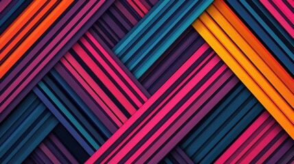 Poster - A vibrant, abstract pattern of colorful, overlapping stripes in shades of pink, blue, orange, and purple, creating a visually engaging texture.
