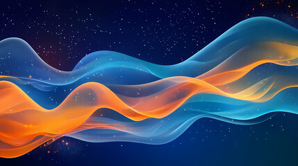 Wall Mural - Abstract cosmic flow: dynamic blue and orange waves with starry accents. Infinite Starry Patterns. Illustration